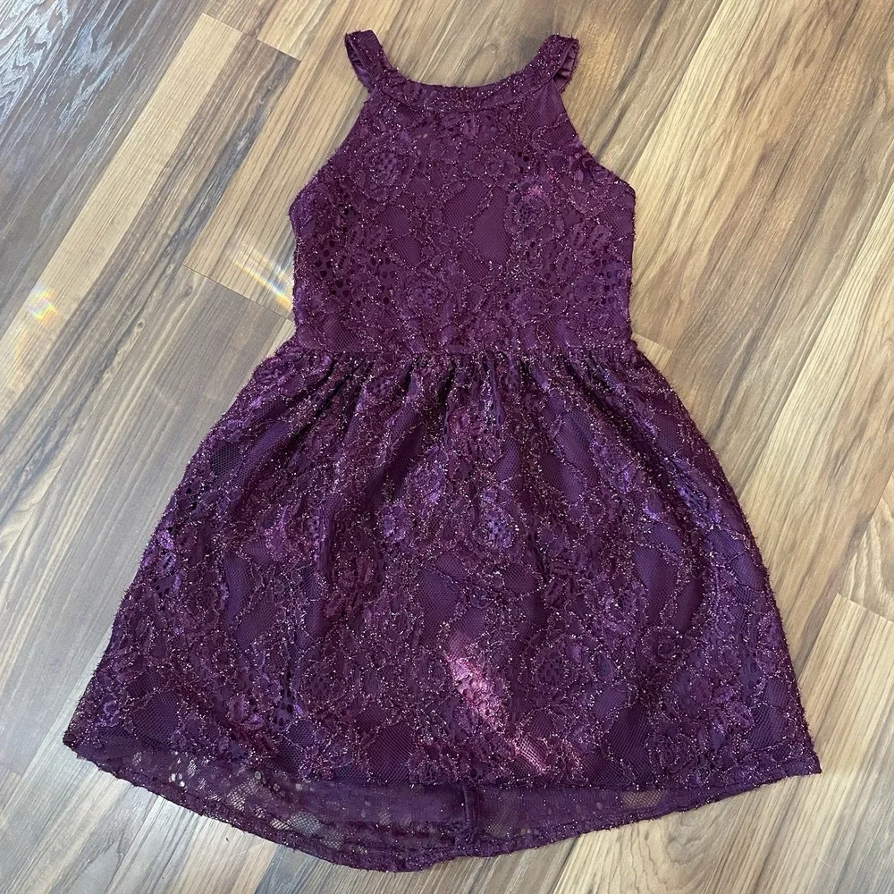 The Children's Place Lace High Neck Dress Girls 6X/7 Burgundy Holiday Sparkle